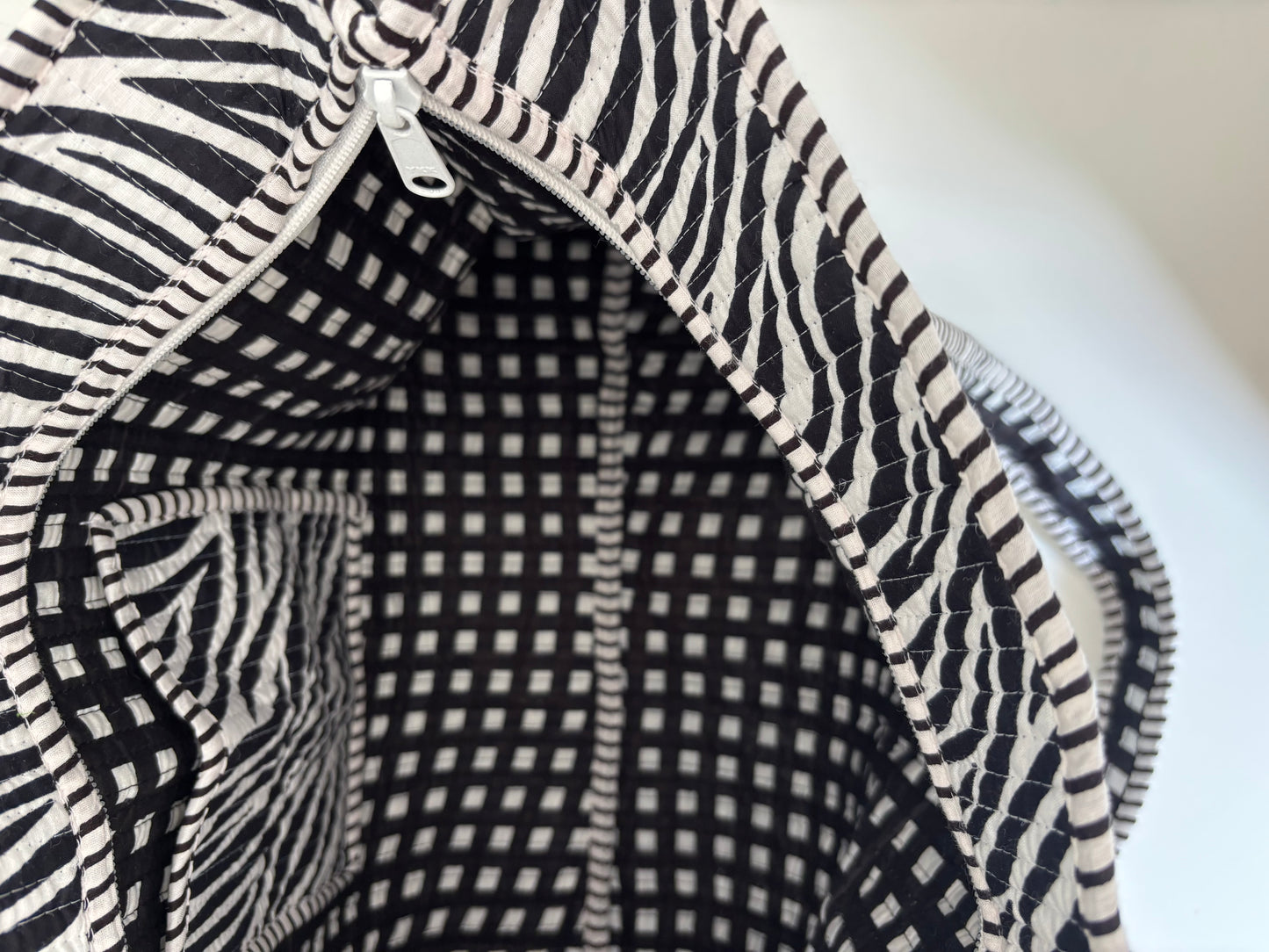 Zebra Large Quilted Tote Bag (With or Without Zip)