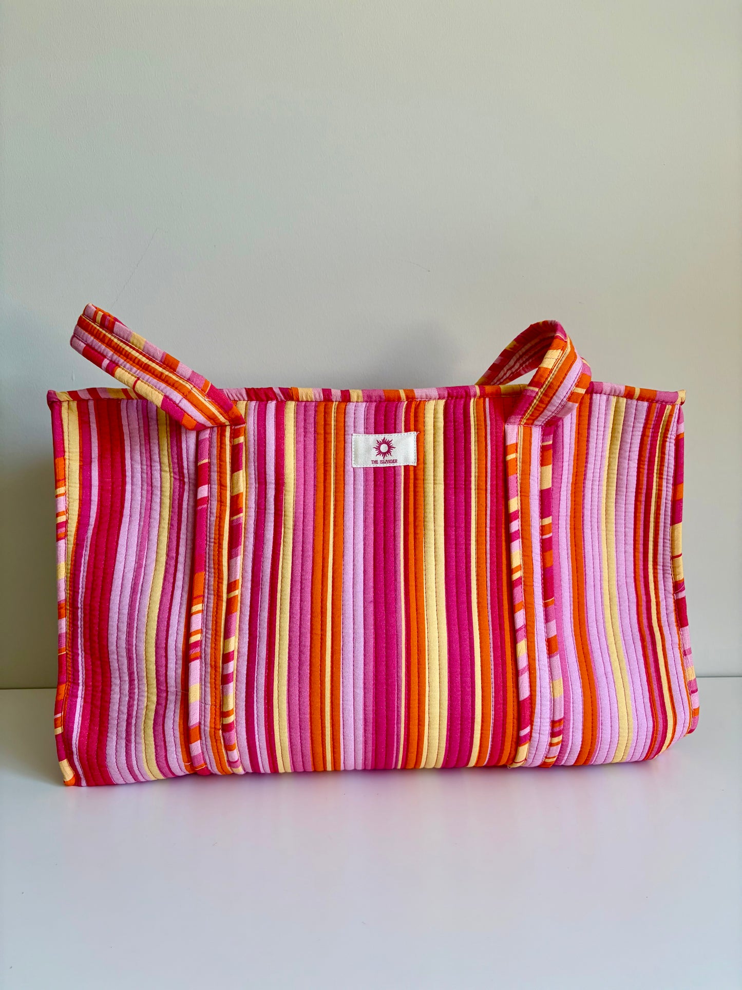 Pink & Yellow Stripes Large Tote Bag