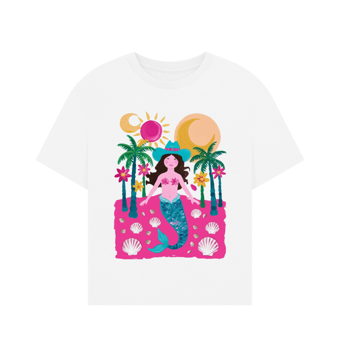 White Coastal Cowgirl - Women's Oversized Style T Shirt - Organic Heavyweight Cotton