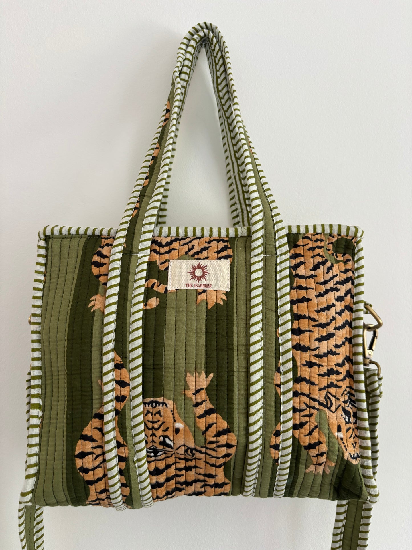 Green Stripes Tiger Mini Tote Bag