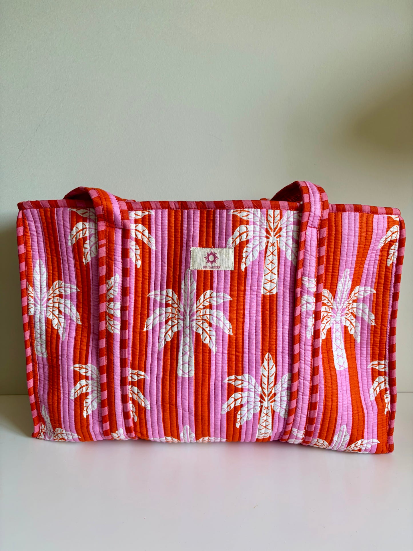 Pink & Orange Palm Tree Large Tote Bag