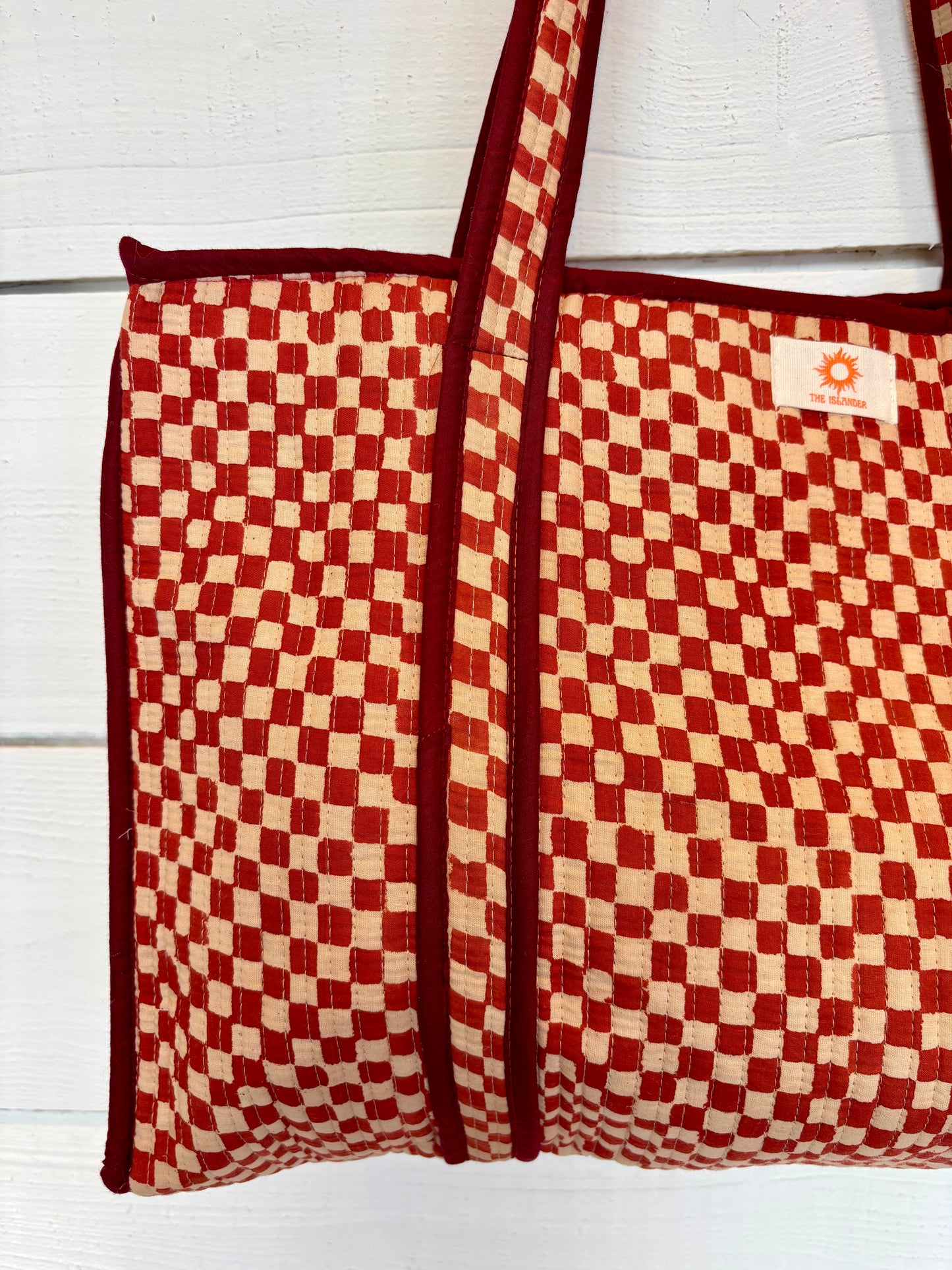 Terracotta Checkerboard Large Zipped Tote Bag