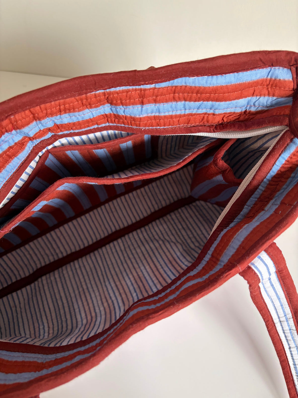 Blue & Brown Stripe Compartment Midi