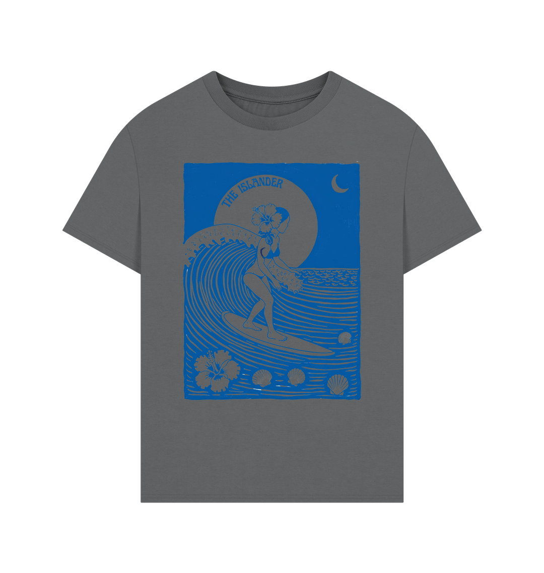 Slate Grey Tropical Surf - Unisex Oversized Style T Shirt - Organic Heavyweight Cotton