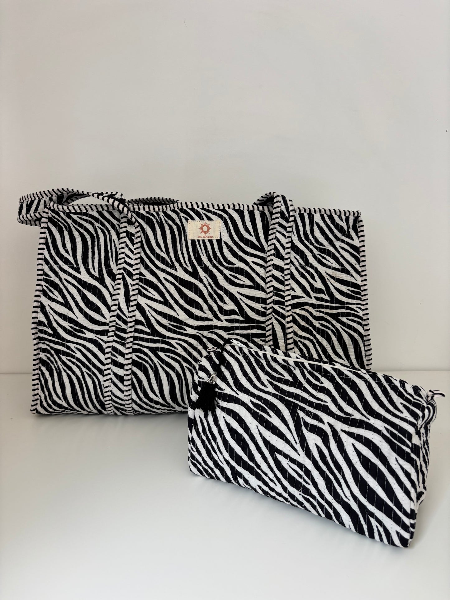 Zebra Large Quilted Tote Bag (With or Without Zip)