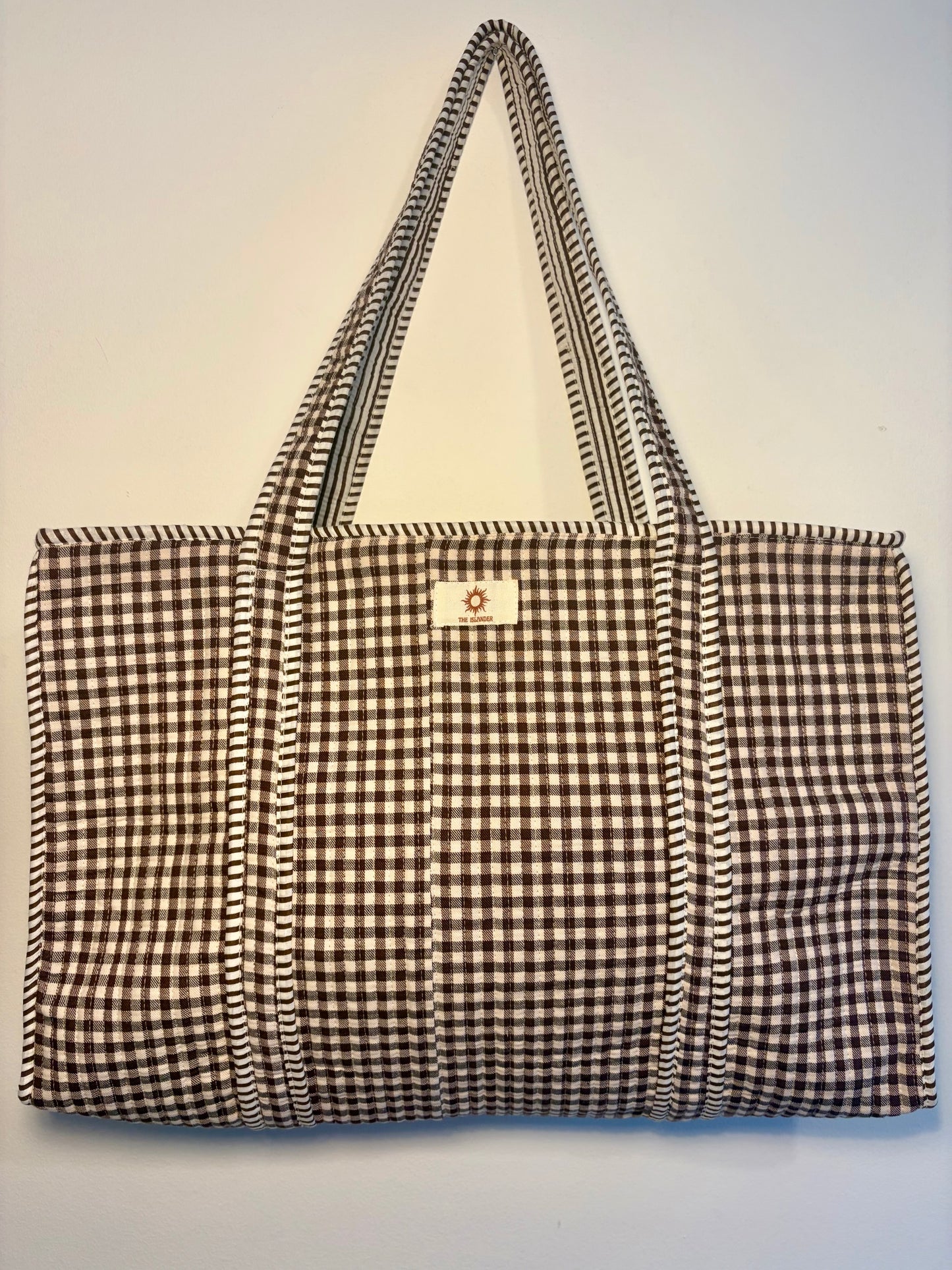 Brown Gingham Large Tote Bag