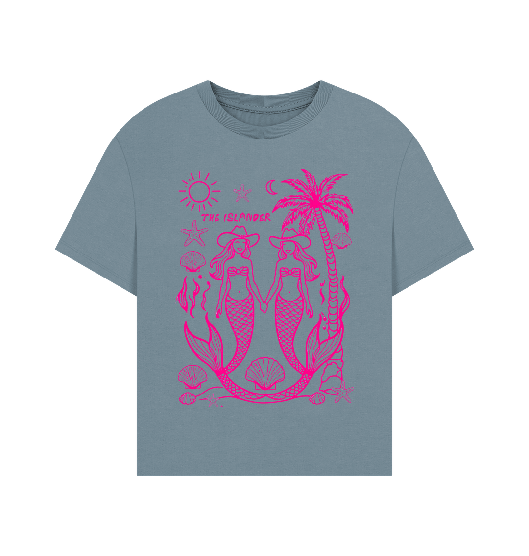 Stone Blue Coastal Cowgirl Mermaid - Women's Oversized Style Heavyweight T Shirt - Organic Cotton