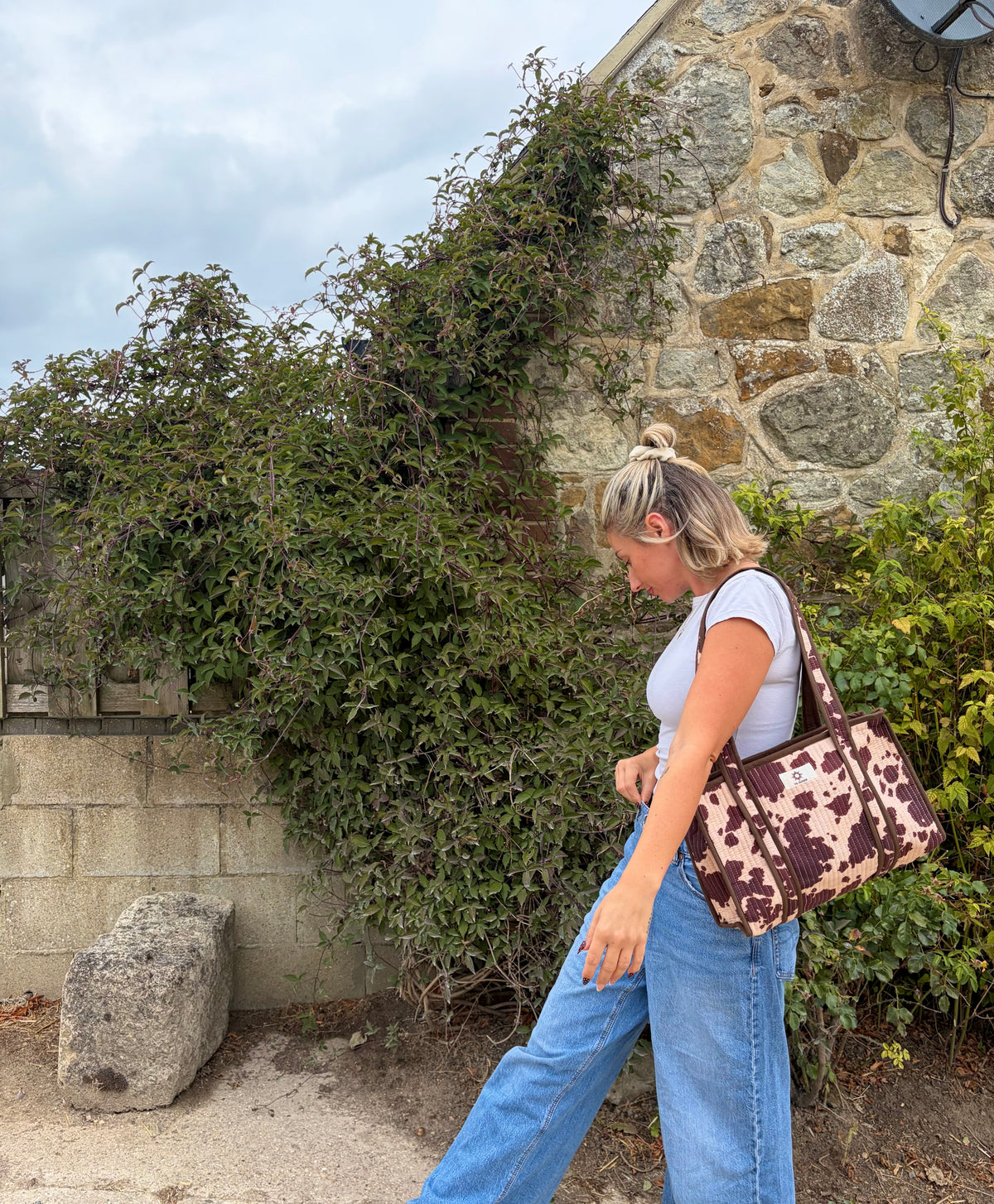 Cow Print Midi Tote Bag