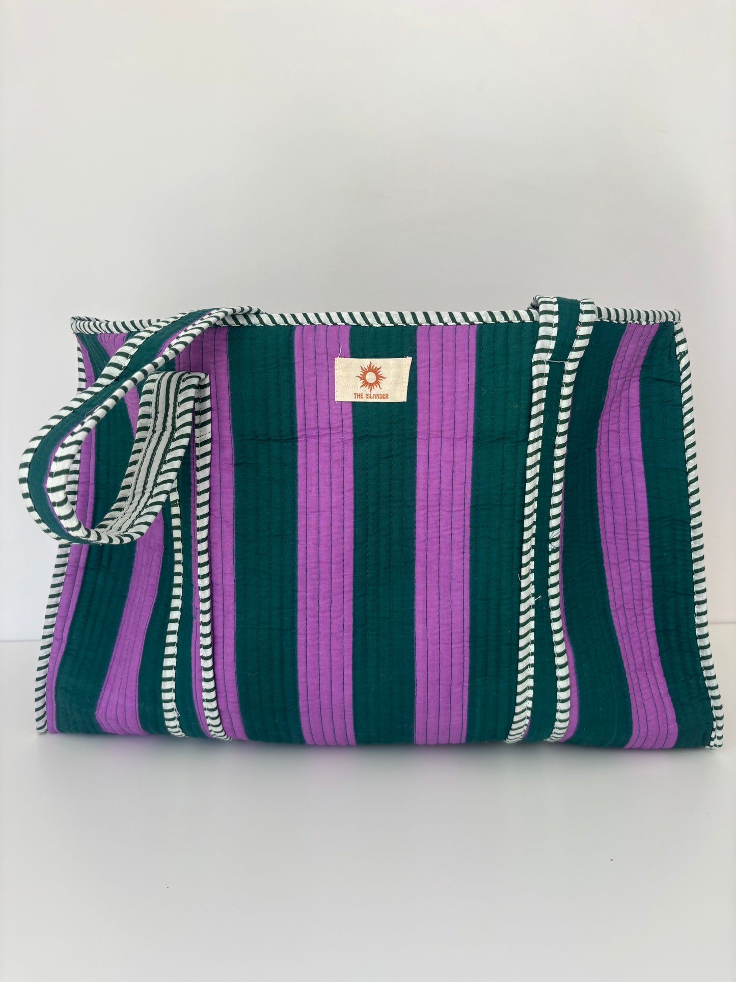 Purple Stripes Large Quilted Tote Bag (With or Without Zip)