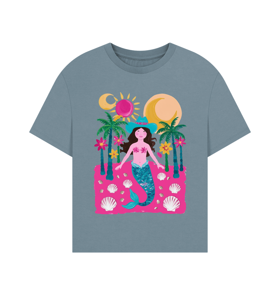 Stone Blue Coastal Cowgirl - Women's Oversized Style T Shirt - Organic Heavyweight Cotton