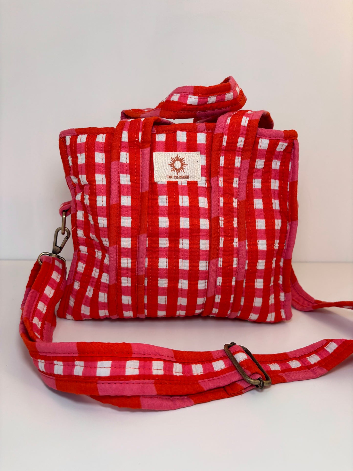 Coral Gingham Mini Quilted Bag