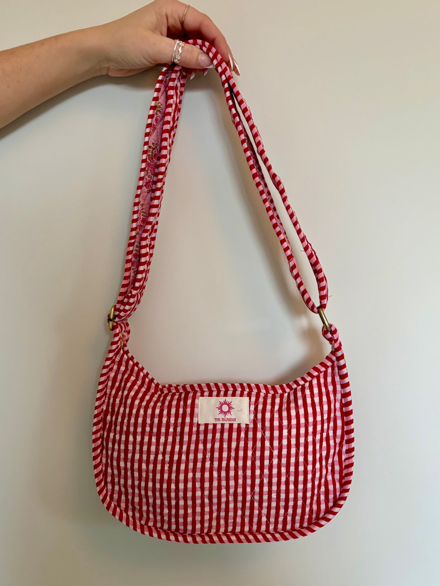 Red Gingham Block Print Side Mini