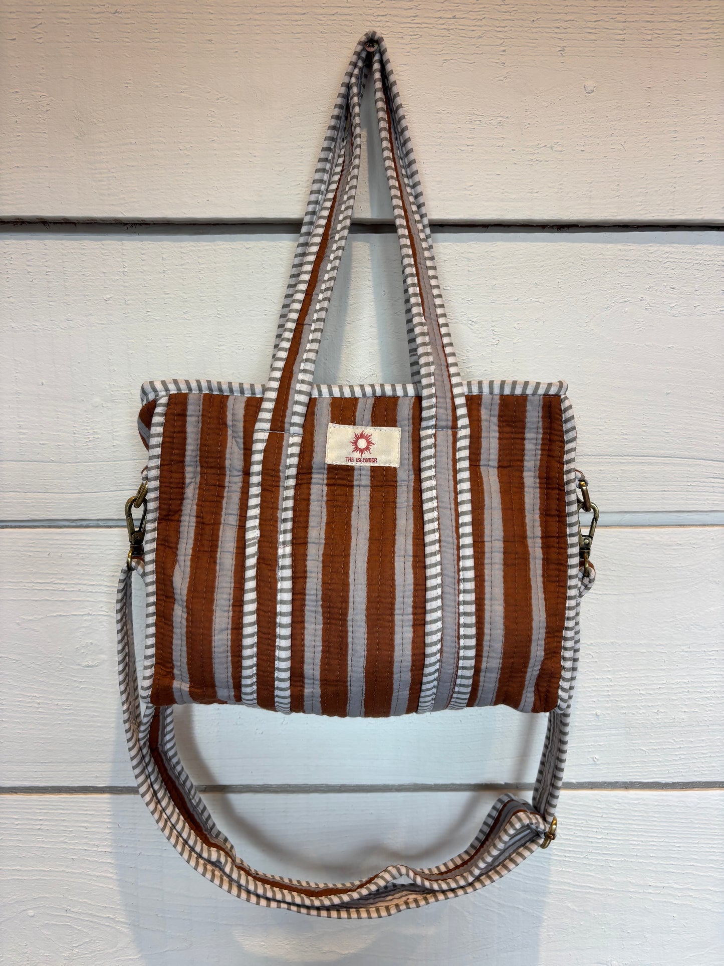 Brown & Grey Stripes Mini Tote Bag