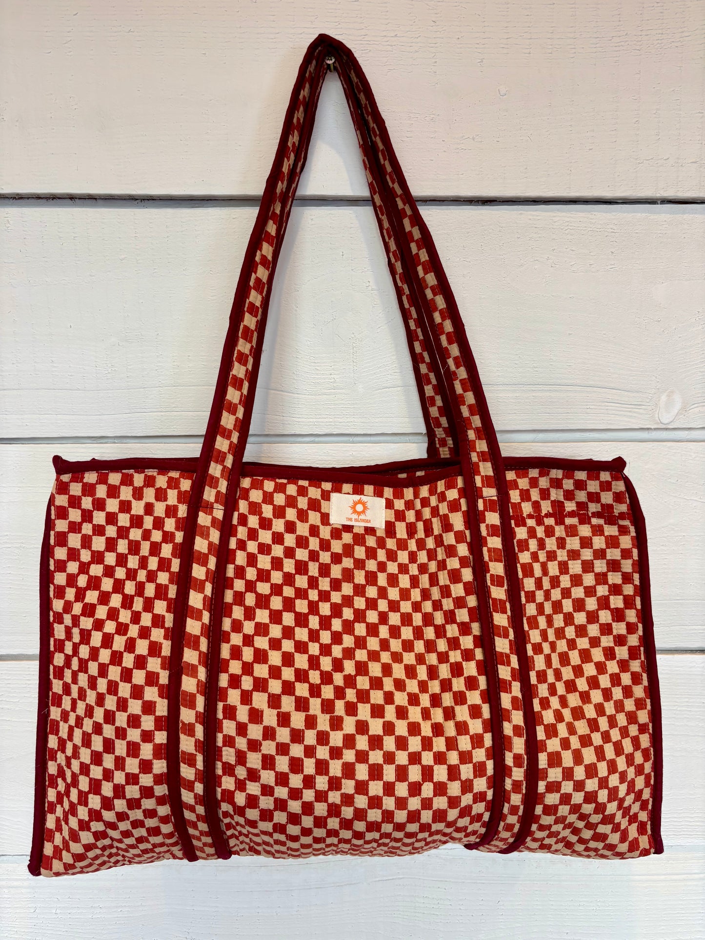 Terracotta Checkerboard Large Zipped Tote Bag