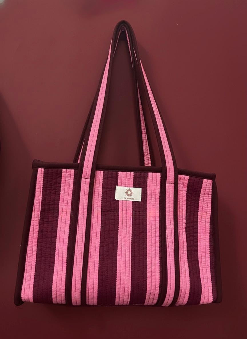 Burgundy & Pink Midi Tote Bag