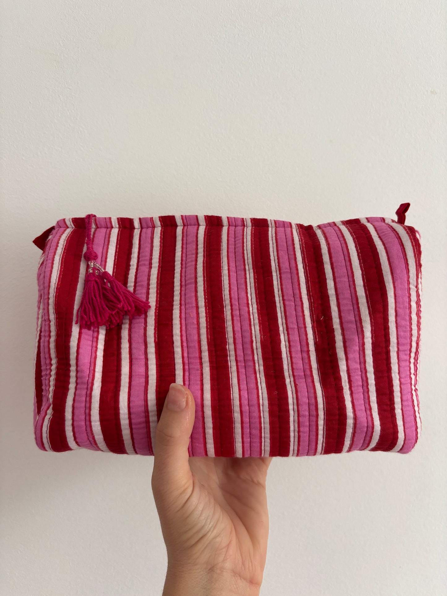 Pink & Red Stripe Zipped Tote Set