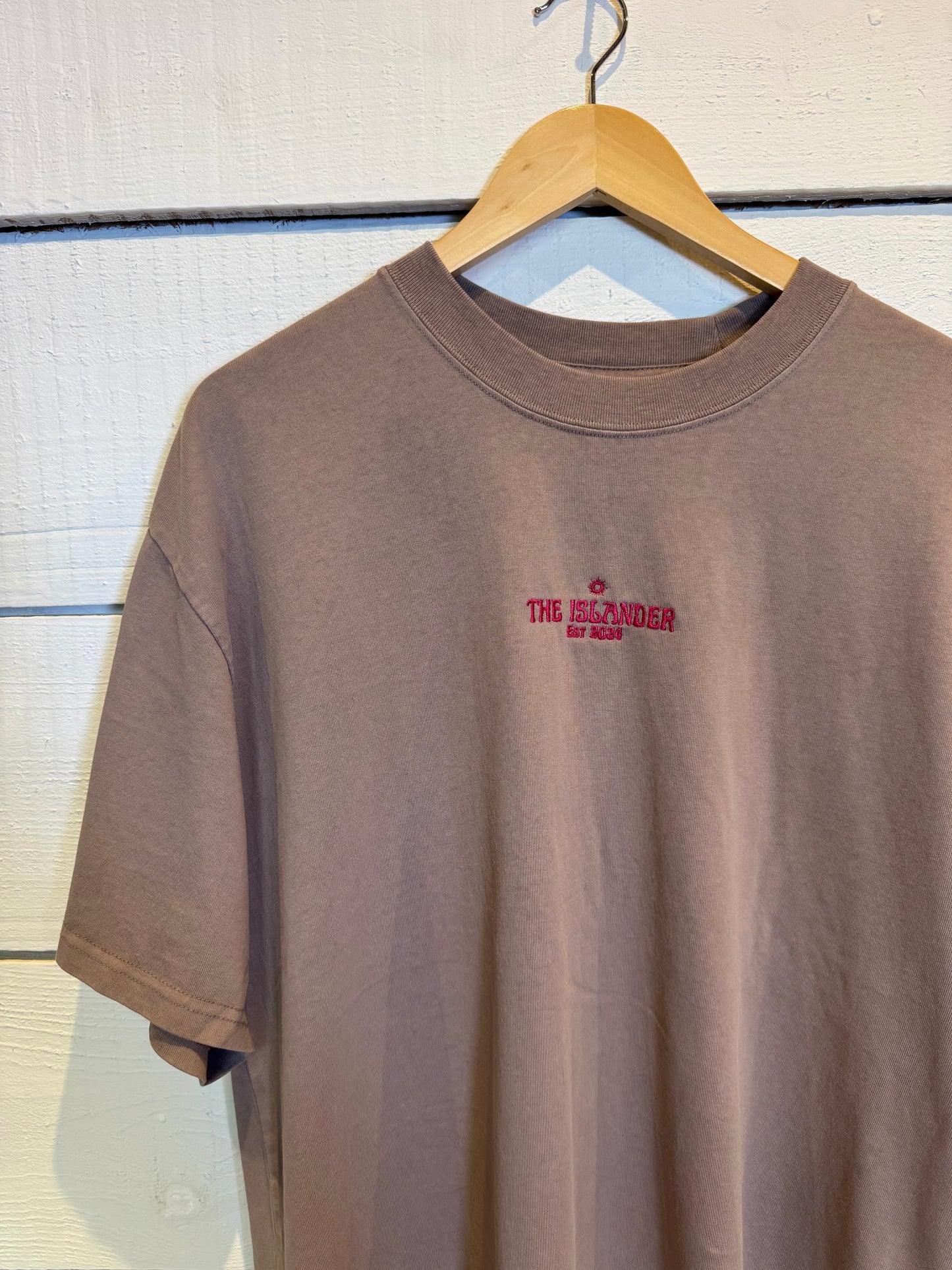Embroidered Tee (Pink threads) - Heavyweight, Oversized Faded T Shirt - Unisex