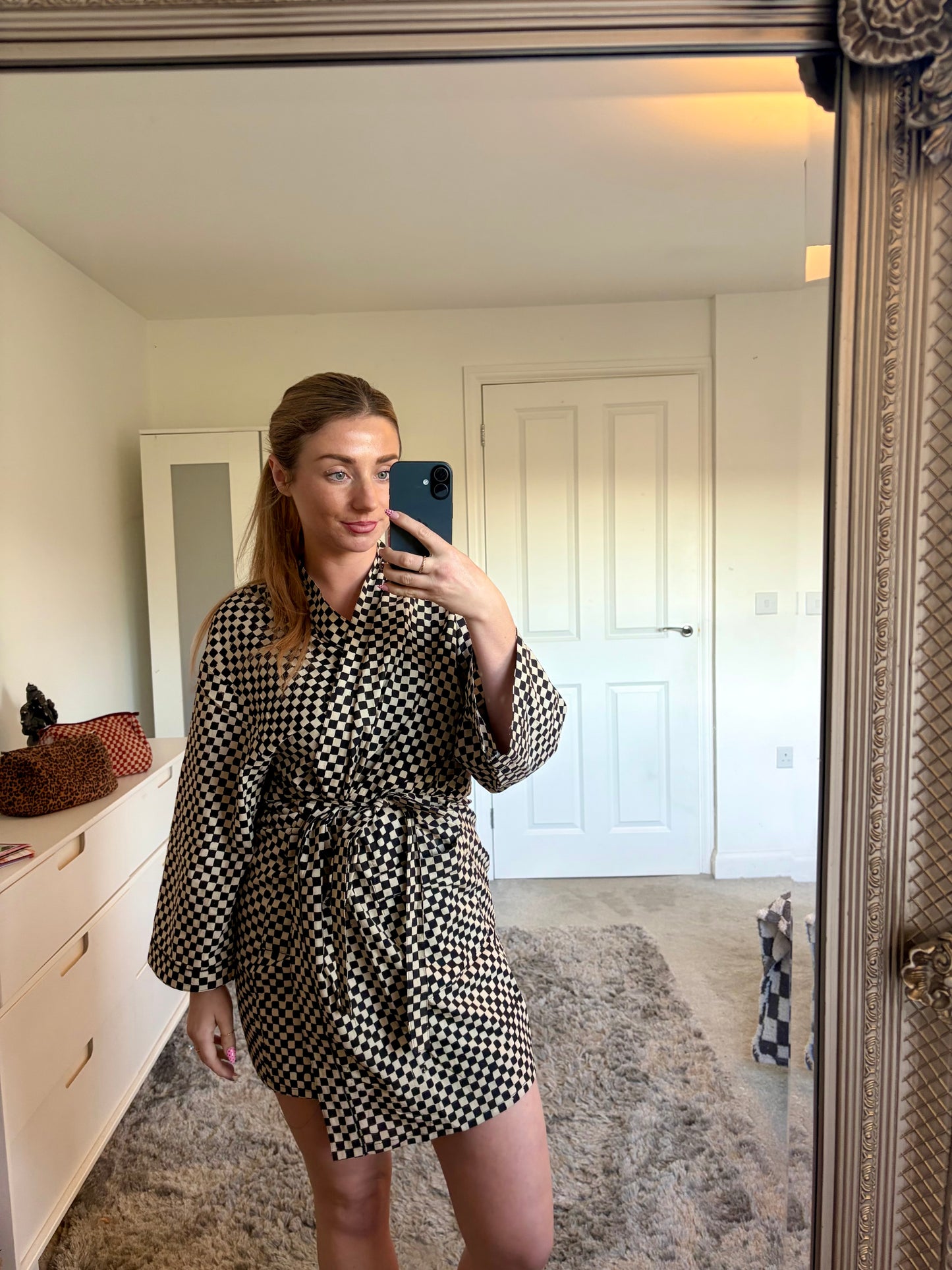 Black Checkerboard Cotton Robe/Kimono