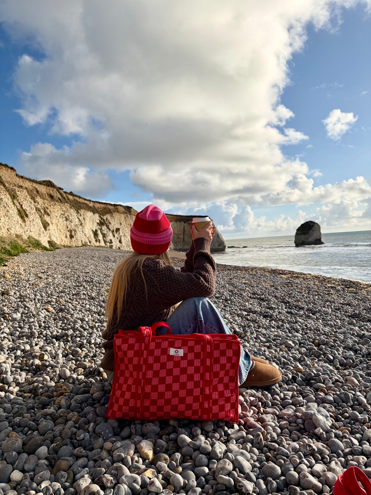 Pink & Red Checkerboard Large Tote