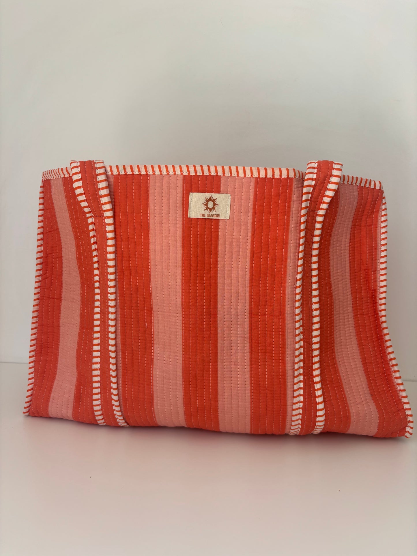 Peach Stripes Large Quilted Tote Bag (With or Without Zip)
