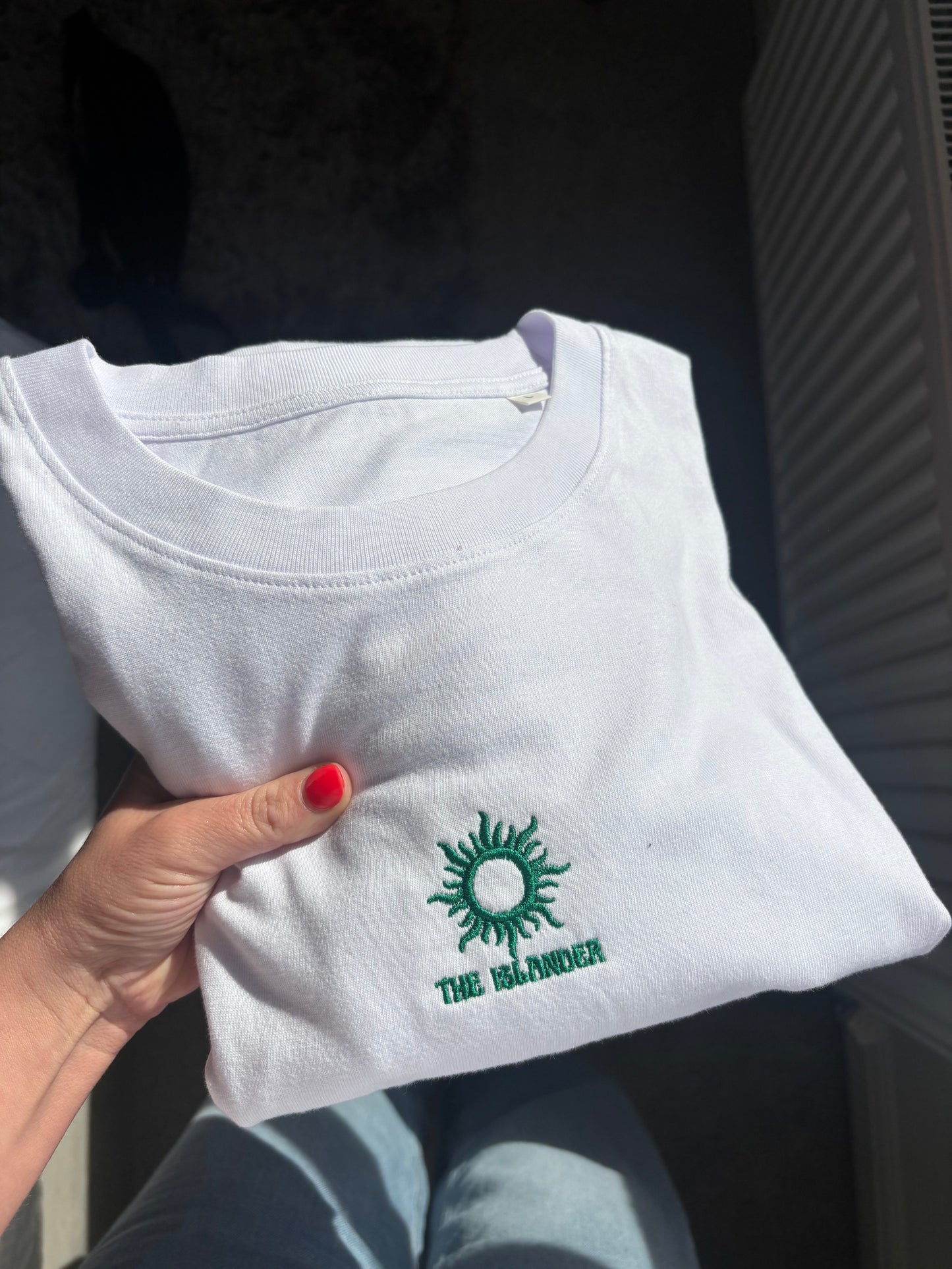 The Islander - Green Embroidered Logo - Relaxed Fit Unisex T Shirt - Organic Cotton