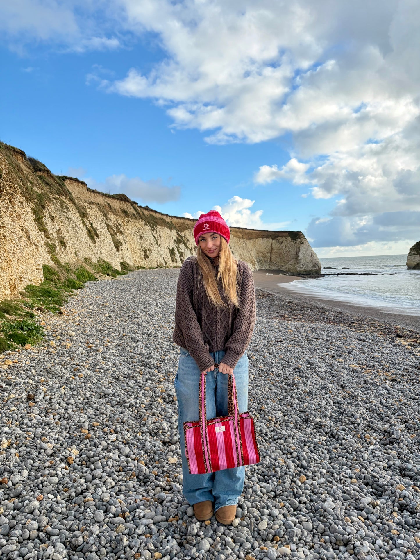 Pink Stripes Leopard Print Midi Tote