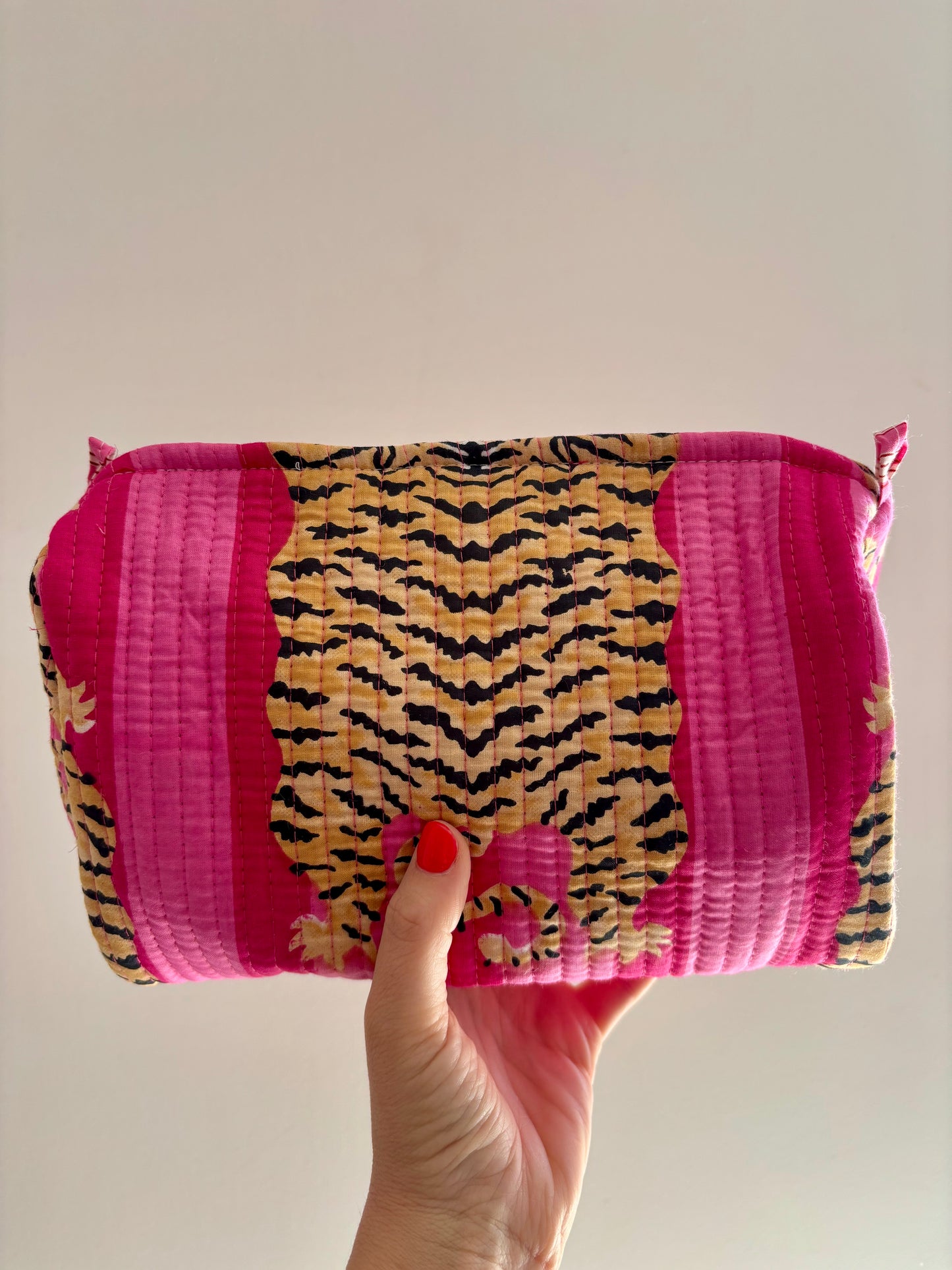 Pink Stripes Tiger Quilted Tote Bag Set