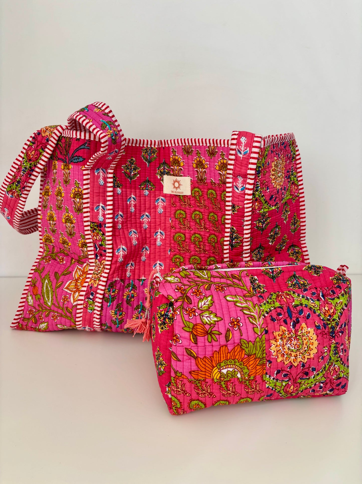 Hot Pink Patchwork Quilted Tote Bag Set