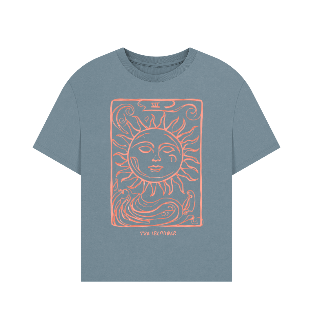 Stone Blue Sun Tarot - Women's Oversized T- Shirt - Heavyweight Organic Cotton
