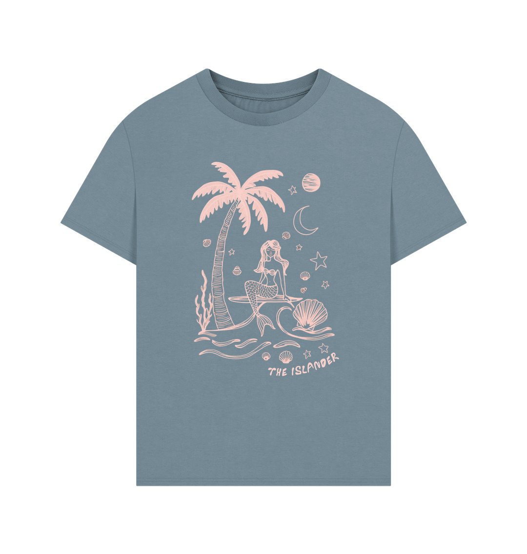 Stone Blue Surfing Mermaid - Unisex Oversized Style T-Shirt - Organic Heavyweight Cotton