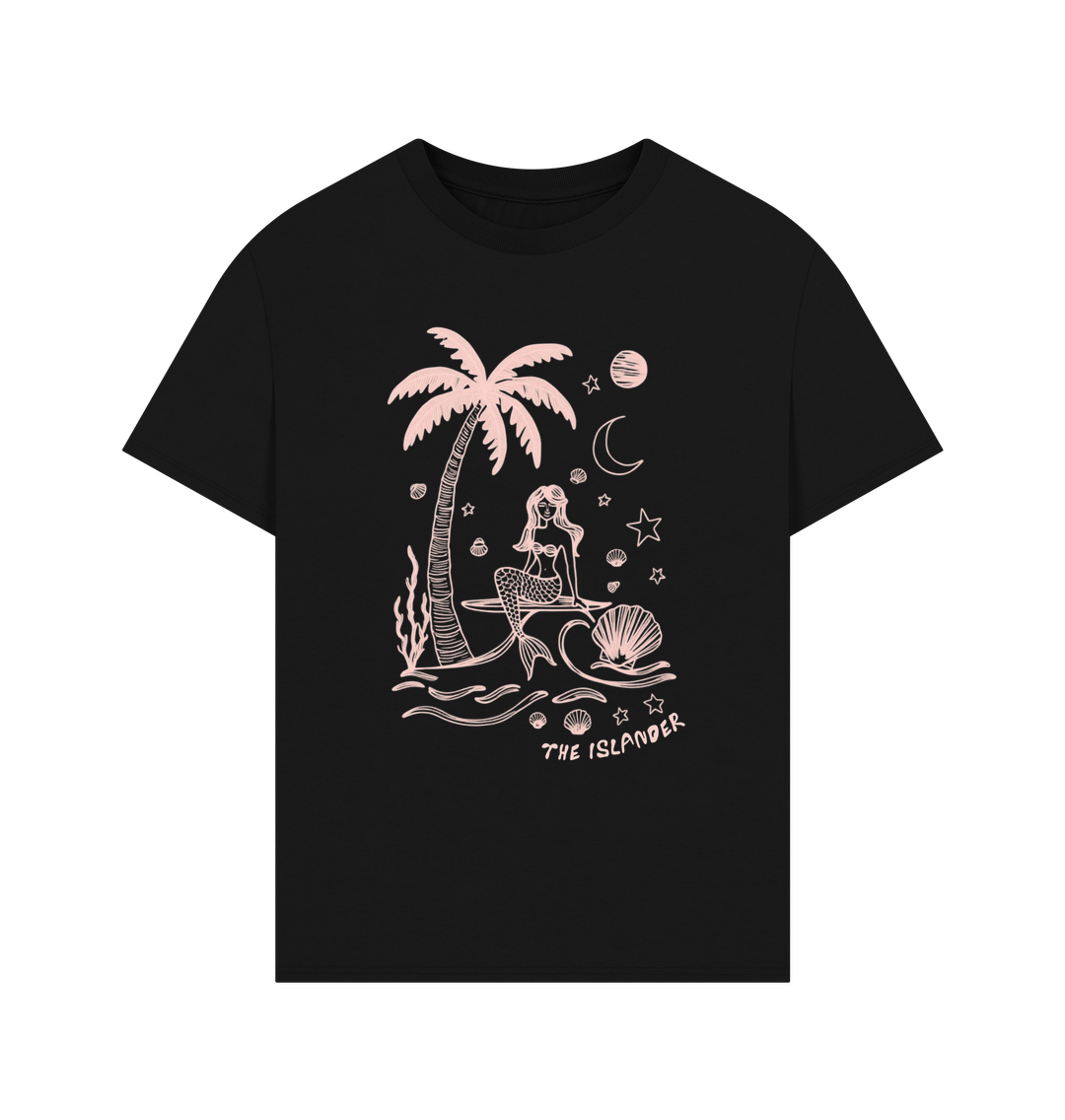Black Surfing Mermaid - Unisex Oversized Style T-Shirt - Organic Heavyweight Cotton