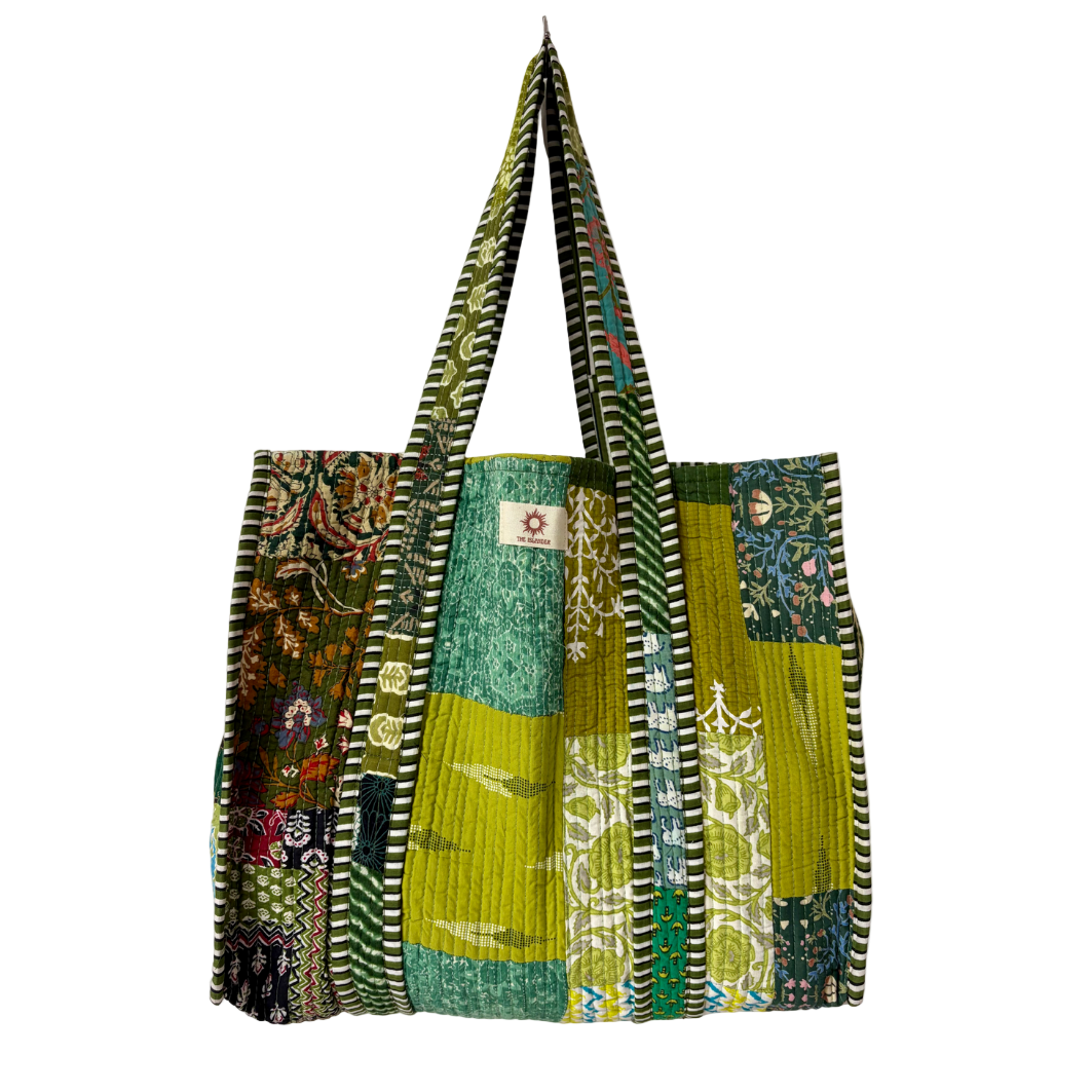 Green Patchwork Shopper Tote (Reversible)