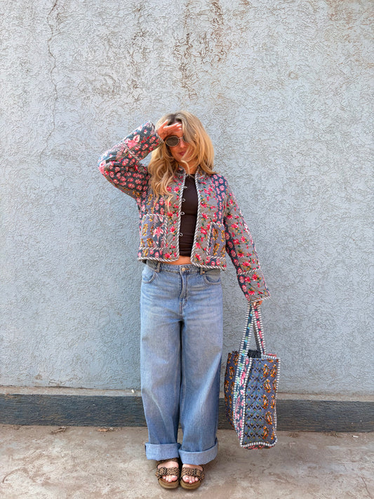 Grey/Blue Patchwork Quilted Jacket