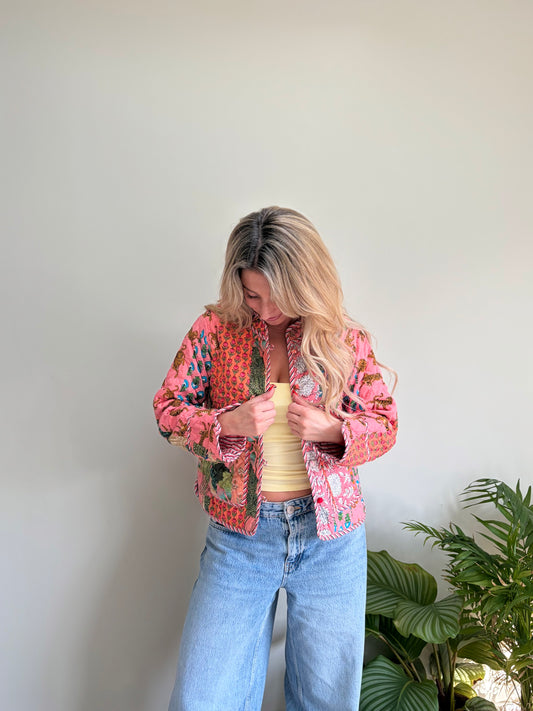 Peach/Pink Patchwork Quilted Jacket
