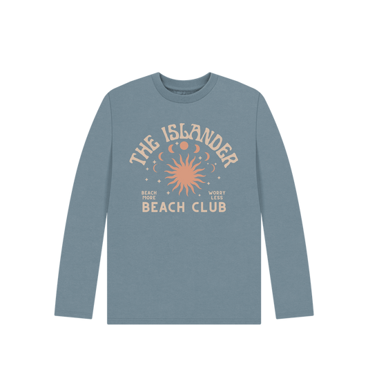 Stone Blue The Islander Beach Club - Kids Long Sleeve T Shirt - Organic Cotton