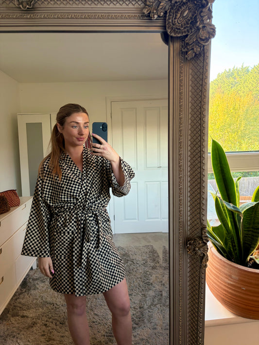 Black Checkerboard Cotton Robe/Kimono