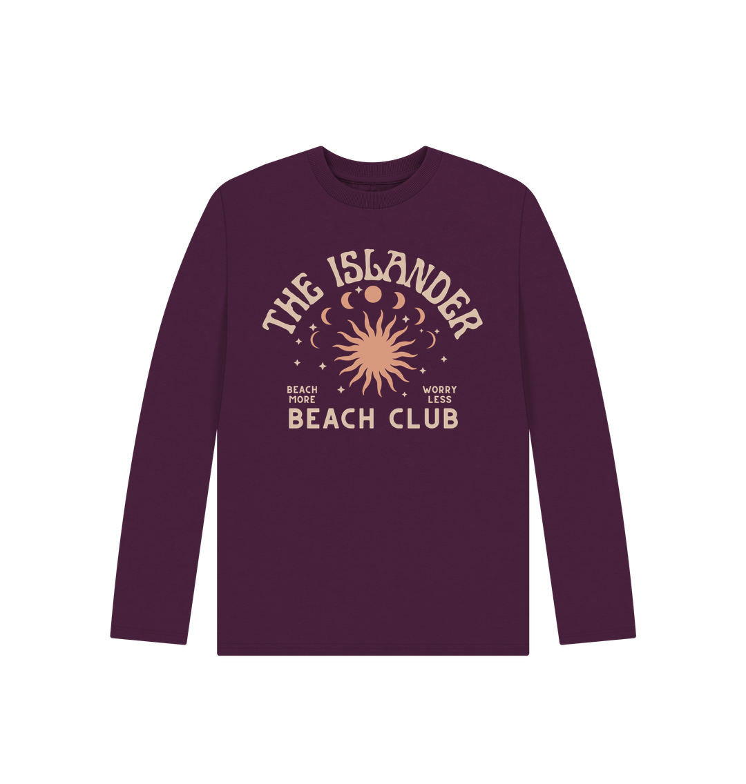 Purple The Islander Beach Club - Kids Long Sleeve T Shirt - Organic Cotton