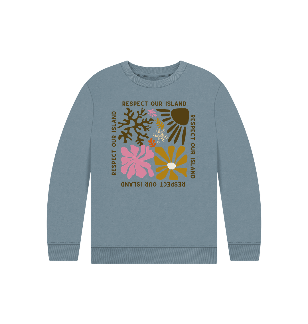 Stone Blue Respect Our Island - Kids Sweatshirt - Organic Cotton