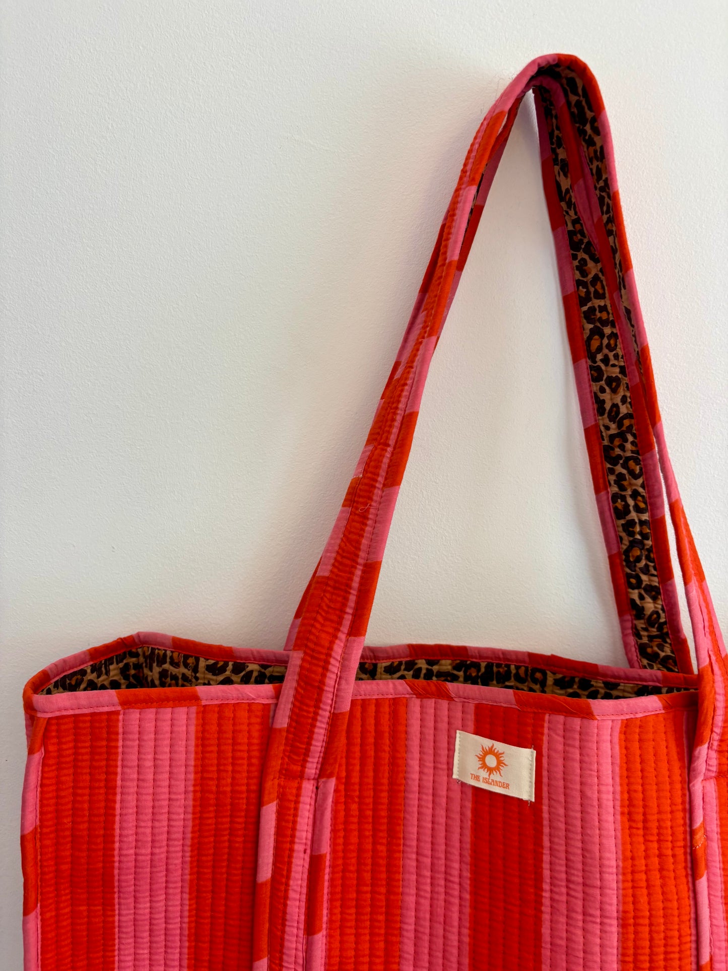 Coral Stripes & Leopard Print Reversible Tote