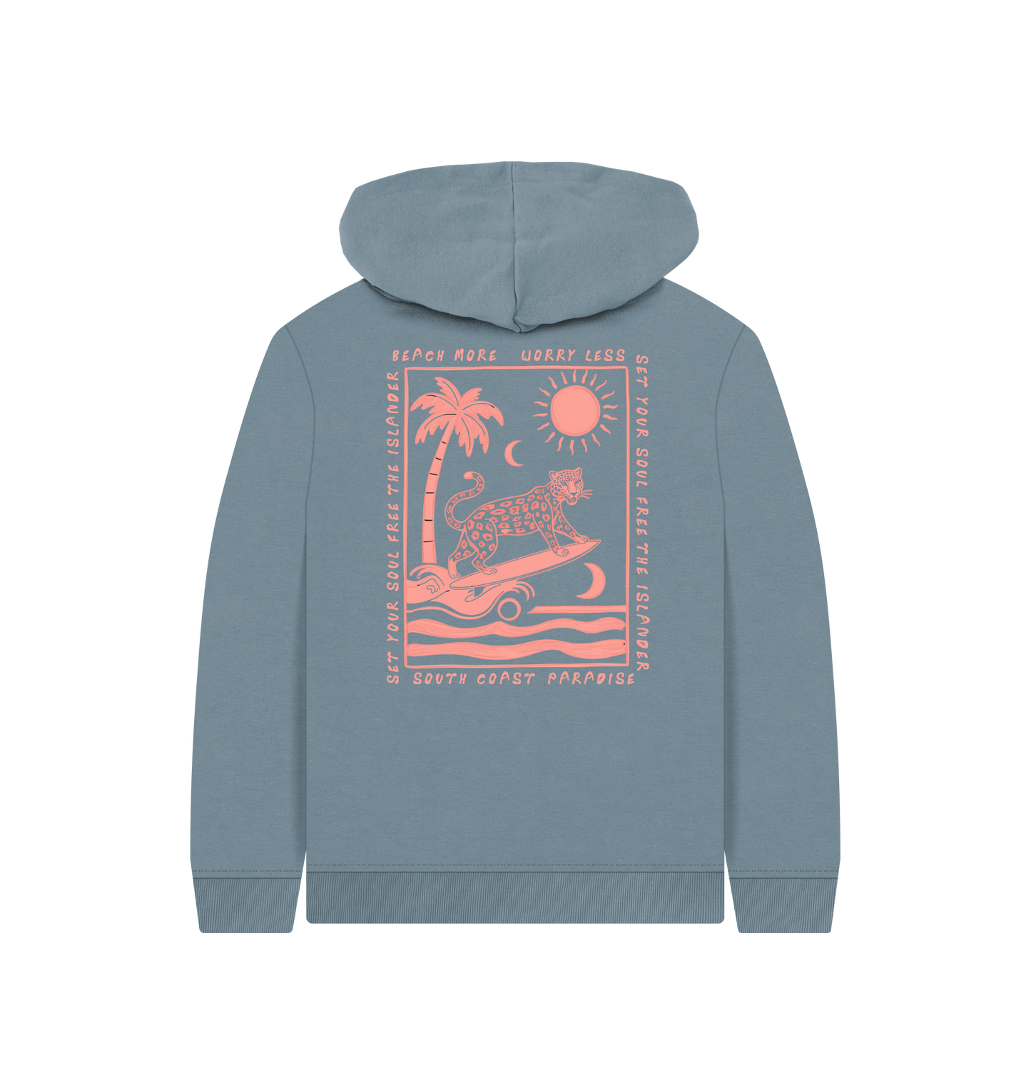 Stone Blue Printed Kids Hoodie Back