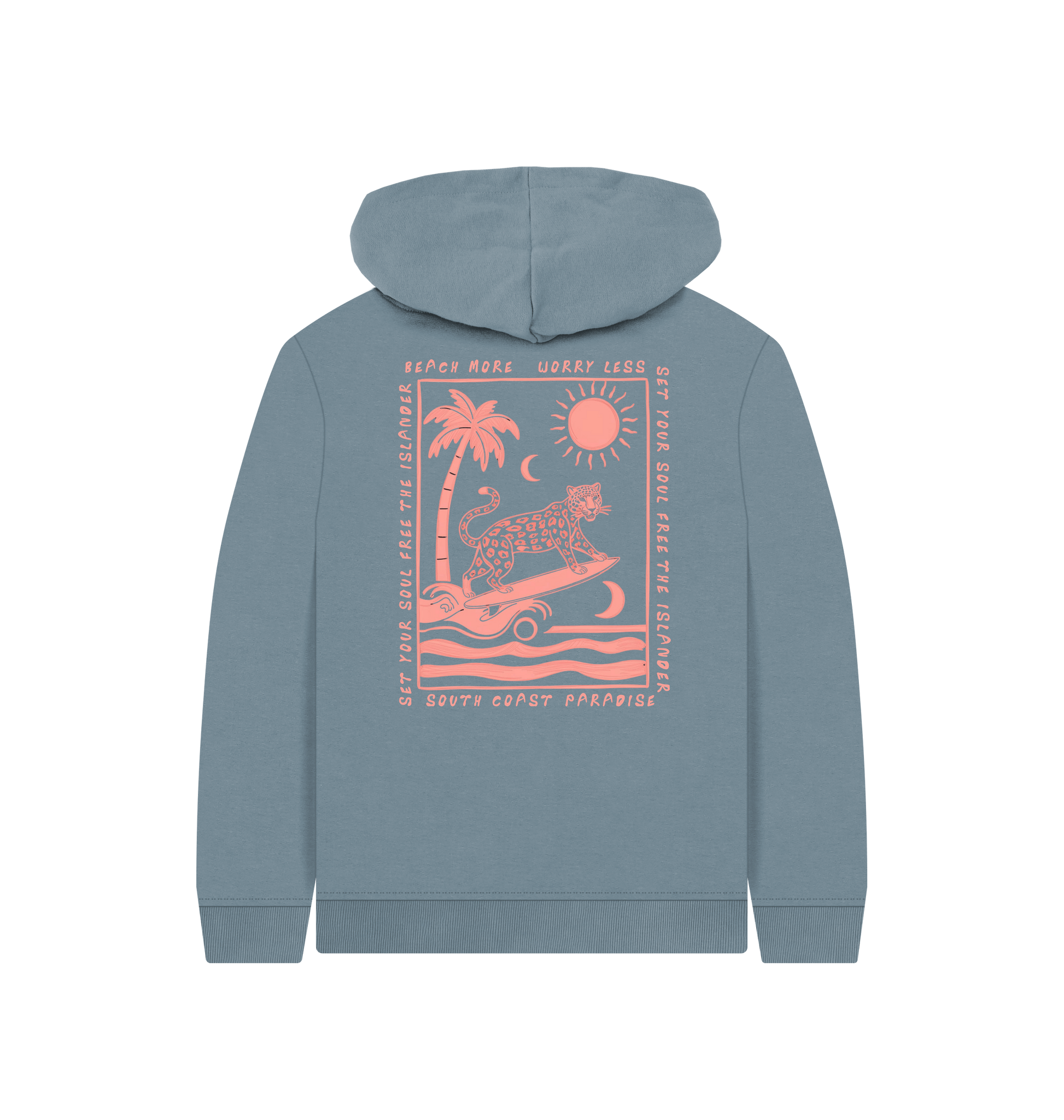 Stone Blue Printed Kids Hoodie Back