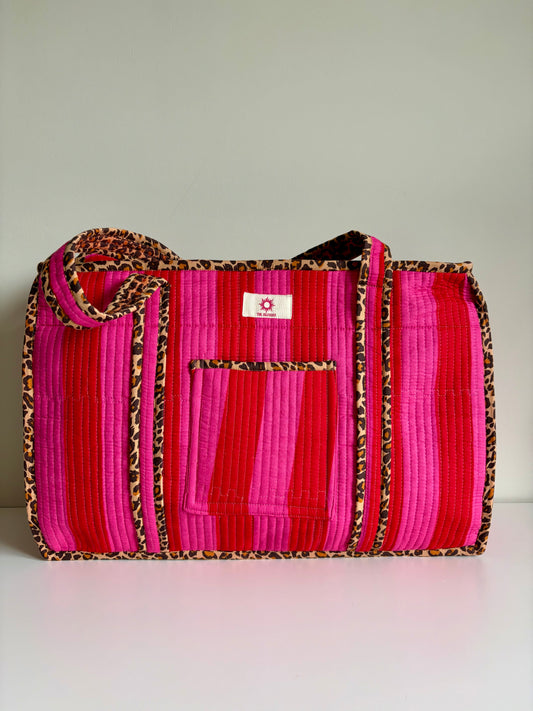 Pink Stripes Leopard Compartment Organiser Tote