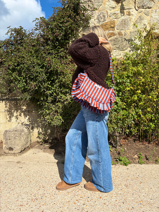 Blue & Brown Stripes Frill Side Mini
