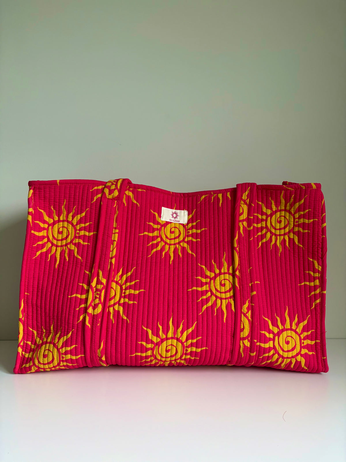 Pink & Yellow Sun Large Tote Bag