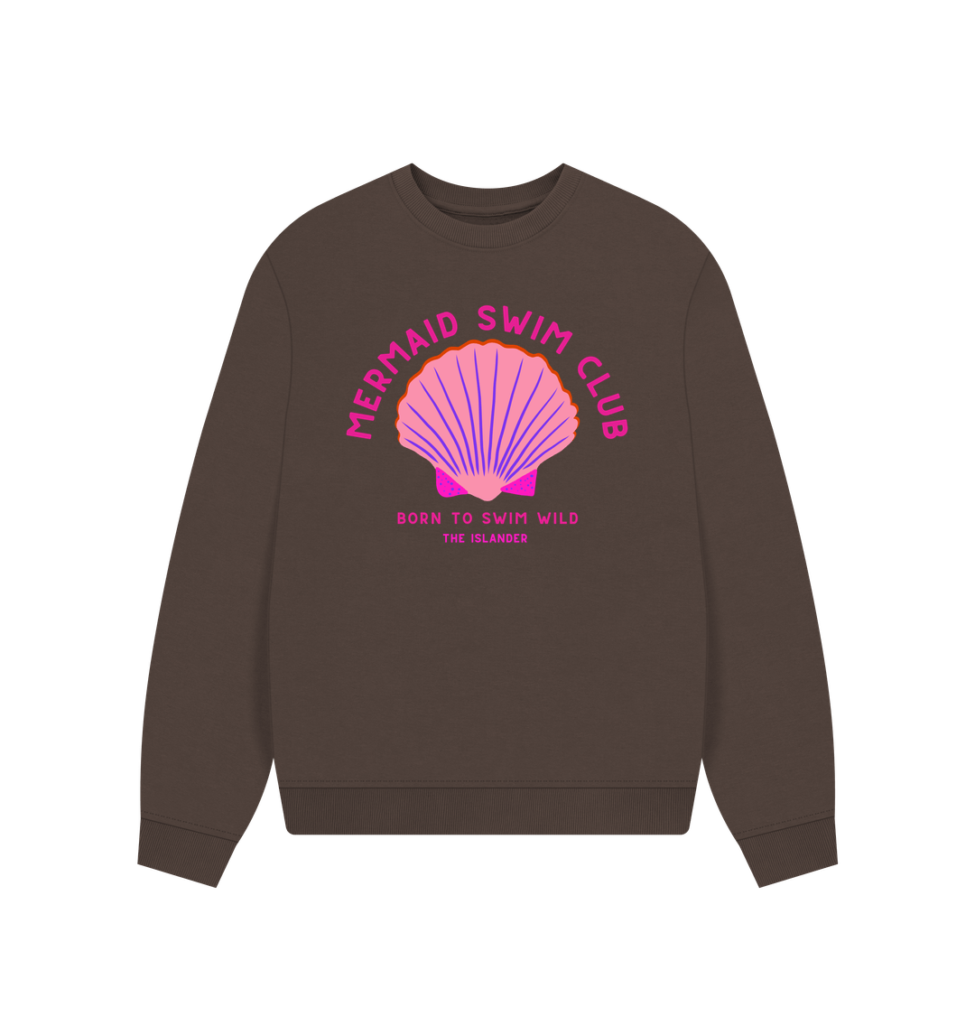 Chocolate Mermaid Swim Club - Pink Wild Swim Club - Women's Oversized Style Sweatshirt