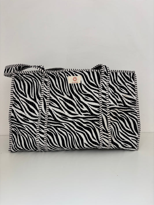 Zebra Large Quilted Tote Bag (With or Without Zip)