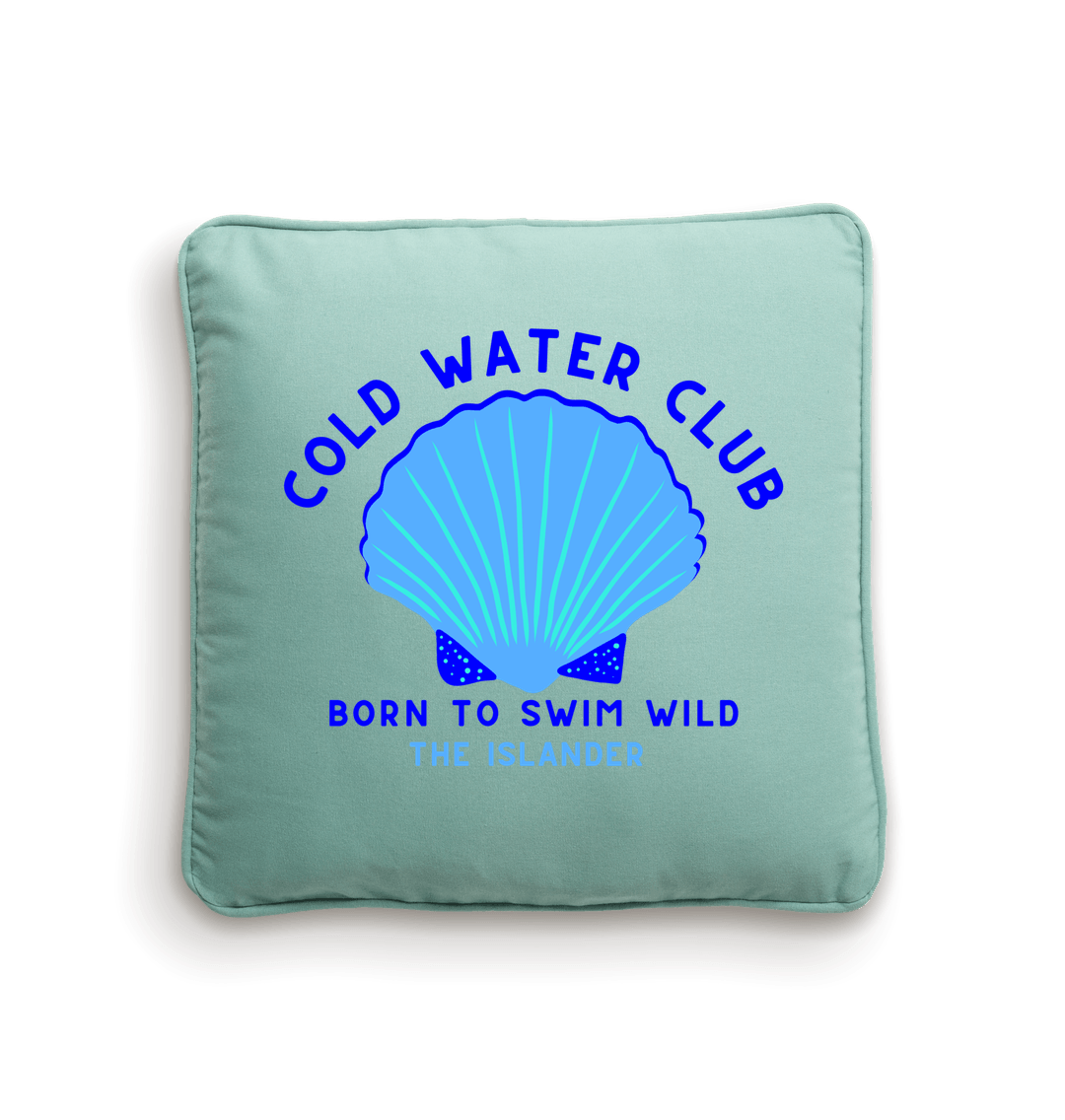 Natural/Sage Green Cold Water Club -  Fairtrade Cotton Canvas Cushion Cover - 40x40cm