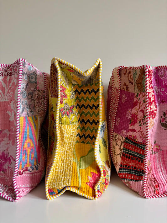 Spring Floral Patchwork Zipped Large Tote Bags