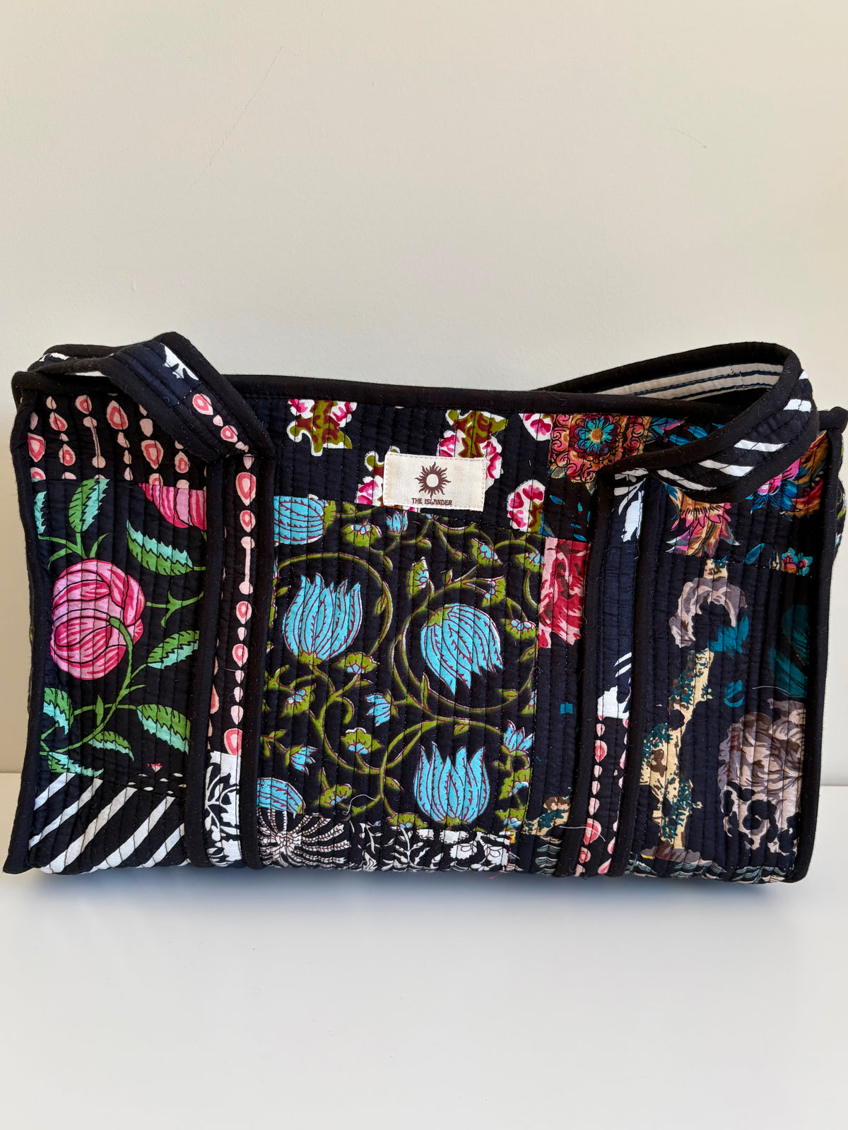 Black Patchwork Midi Compartment Tote Bag