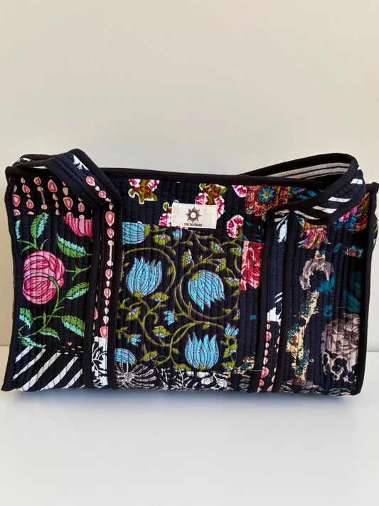 Black Patchwork Midi Compartment Tote Bag